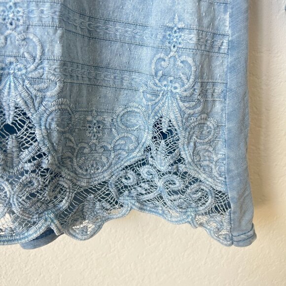 Reba Top Womens Small Blue Embroidered Lace Trim Studded Button Up Blouse S - Picture 6 of 10
